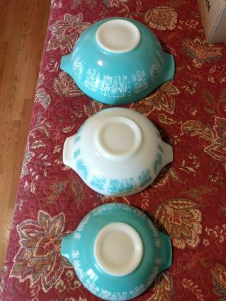Vintage Pyrex Amish Butterprint Cinderella Mixing Bowl Set 3 Turquoise Blue