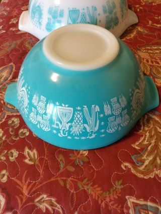 Vintage Pyrex Amish Butterprint Cinderella Mixing Bowl Set 3 Turquoise Blue 2