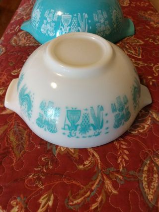 Vintage Pyrex Amish Butterprint Cinderella Mixing Bowl Set 3 Turquoise Blue 3