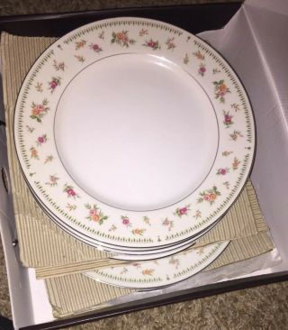 Vtg Abingdon Fine Porcelain China Of Japan 7 Dinner Plates Pink/orange Roses