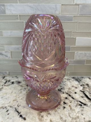 7 In Fenton Pink Glass 2 Piece Fairy Lamp Lily Of The Valley Opalescent