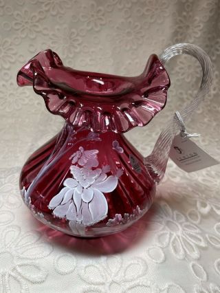 Fenton Cranberry Pitcher Mary Gregory Limited Edition Hand Painted 777/2250