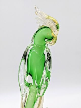10.  5 " Hand Blown Murano Art Glass Green Aventurine Parrot Cockatoo Bird Figure