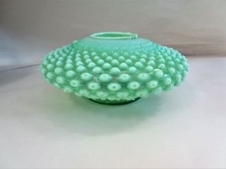 Fenton Green Opalescent Hobnail Special Rose Bowl W/ Label Flying Saucer Shaped