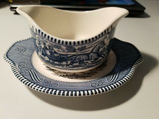 Currier And Ives Gravy Boat With Plate