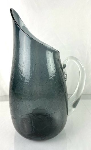 Blenko Glass 939 Pitcher In Charcoal Crackle Winslow Anderson Mcm Design