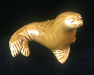 Vintage Haeger Usa Brown Glaze Seal Sea Lion Figurine 5 "