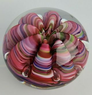 Joe St Clair Multi Color Ribbon Like Claws With Bubbles Art Glass Paperweight