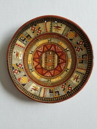 Vintage Hand Painted Art Pottery Wall Hanging Plate - Made In Cusco,  Peru