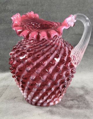 Fenton Cranberry Art Glass Hobnail Opalescence Pitcher Spiral Qvc