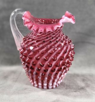 Fenton Cranberry Art Glass Hobnail Opalescence Pitcher Spiral QVC 3