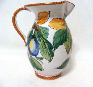 Vintage Italian Small Pitcher Hand Painted Fruit Italy Art Pottery