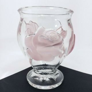 6 " Teleflora France Crystal Raised Satin Pink Rose Vase
