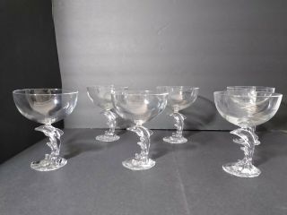6 Luminarc Verrerie D’arques Crystal Champagne Wine Glasses Dolphin Stem France