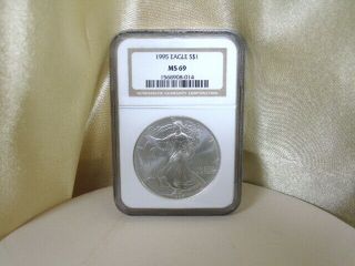 1995 $1 American Silver Eagle Ngc Ms69 Classic Brown Label