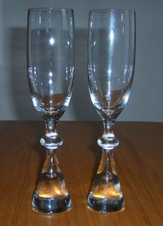 Holmegaard Prince Bubble Stem 9.  5 " Flutes Champagne Glasses Bent Severin Pair