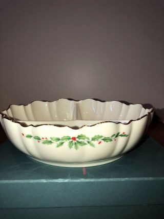 Lenox Holiday 3 - Part Divided Condiment/nut/candy Dish W/ Gold Trim Usa