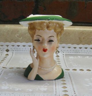 Vintage Lovely Lady Head Vase With Jewelry With Damage