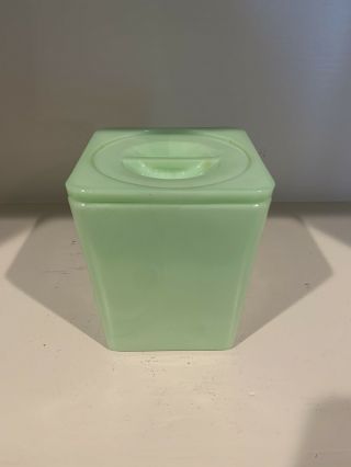 Jeannette Jadeite Green Canister With Lid Plain 5 " Tall