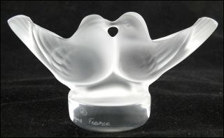 Lalique France Signed " Frosted Crystal Kissing Doves Birds