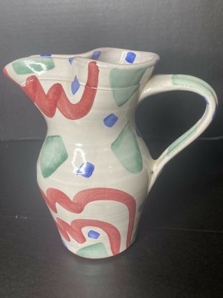 Vintage 1980s Signed Hand Thrown Studio Art Pottery Pitcher Vase 9” Tall 8 " Wide