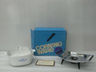 Vintage Corningware Blue Cornflowe P40 2 1/2 Qt Glass Casserole W/ Warmer