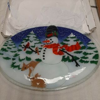 Peggy Karr Fused Glass Christmas Xl 17 " Oval Tray Signed