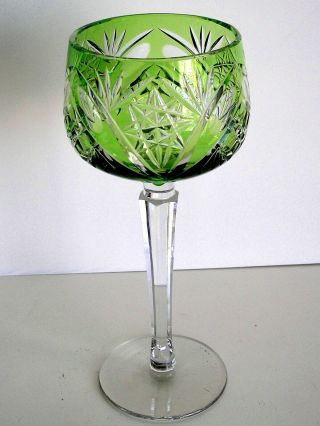 Val St Lambert Lt Emerald Green Cased To Clear Crystal Wine Goblet 