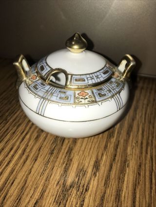 Vintage Nippon Rc Hand Painted Sugar Bowl With Gold Accents And Floral