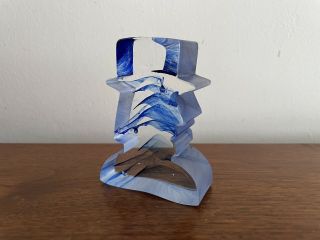 Kosta Boda Bertil Vallien Mini Art Glass Man Sculpture Paperweight Blue Signed