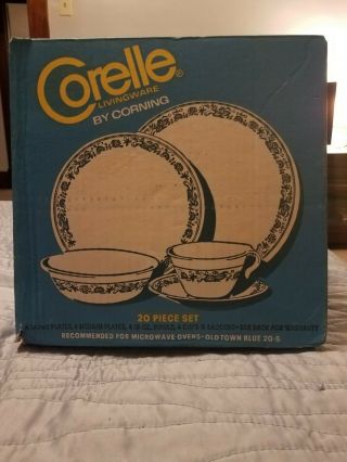 20 Pc Corelle Old Town Blue Dinnerware Set Dinner Lunch Plates Bowls 70 