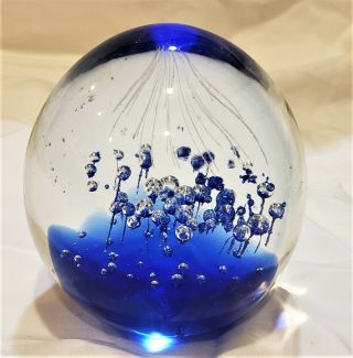 Vtg Murano Cobalt Blue Controlled Bubble Large Egg Shaped Paperweight