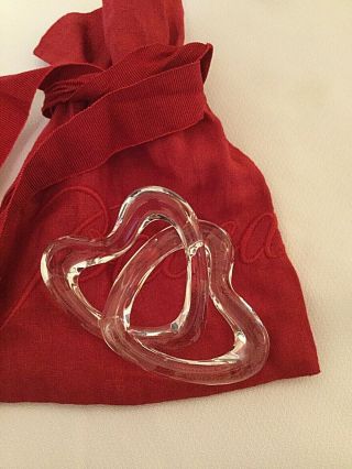 Baccarat Intertwined Crystal Clear Hearts Paperweight W/red Bag Signed