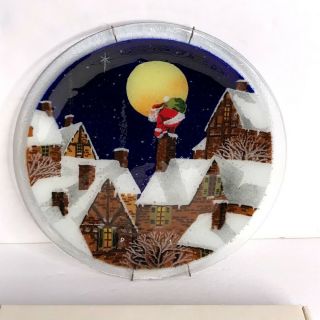 Peggy Karr Fused Art Glass Round Plate Santa Christmas Eve Plate 11 "