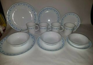 Vtg 20 Pc Corelle Morning Blue Plates Bowls Mugs