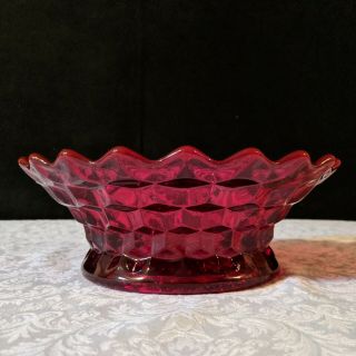 American Fostoria Ruby Red Flared Bowl 9 1/2” Centerpiece With Rays Excellant
