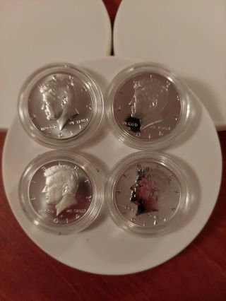 2014w 50th Anniversary Kennedy Half Dollar 90 Silver Set Of 4 Reverse Proof Pds