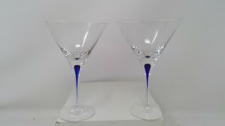 Orrefors Intermezzo Blue Martini Glasses 6 3/4 "