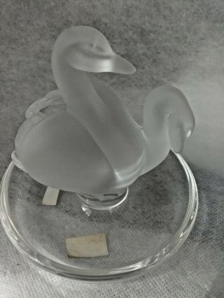 Lalique French Frosted Swan Clear Ring Dish W/original Tag & Signed