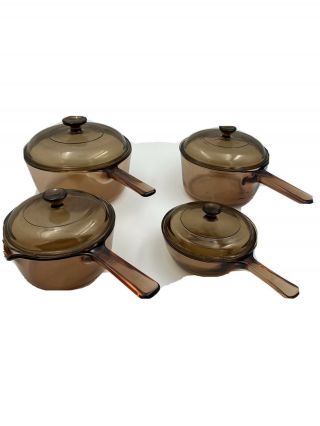 Vintage Visions Corning Ware 8 - Piece Amber Glass Cookware France 0.  5 - 2.  5l