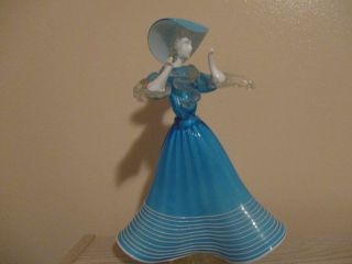 Vintage Murano Art Glass Figure,  Lady In Blue Dress,  Circa 1960s