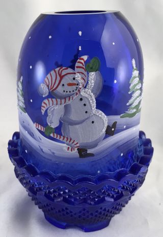 Rare - Fenton Fairy Light Cobalt Jolly Snowman Series 7300 Ke 2496 W/box