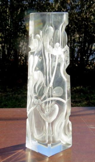 Bohemian Moser Harrach Art Nouveau Deep Intaglio Cut Glass Vase