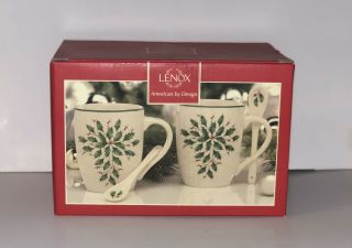 Lenox Christmas Holiday Cocoa Mugs With Spoons Set Of 2