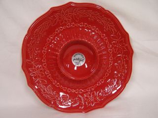 Bordallo Pinhero Red Poinsettia 12 1/2 " Serving Plate Platter Chip Dip W/ Tag