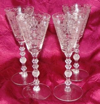 4 Cambridge Glass Diane Etched Wine Goblets 2 1/2oz 3122 Stem
