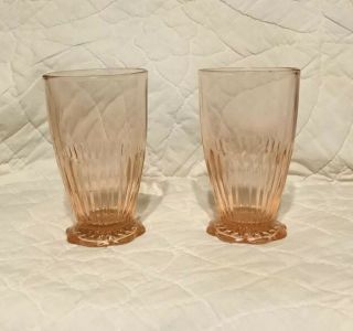 Two Old Colony Lace Edge Footed Tumblers Pink 5 Inches