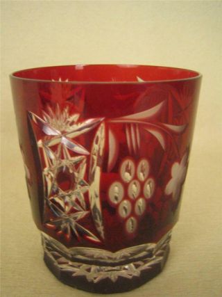 Ajka Marsala Cut To Clear Ruby Red Crystal Whiskey Glass Tumbler