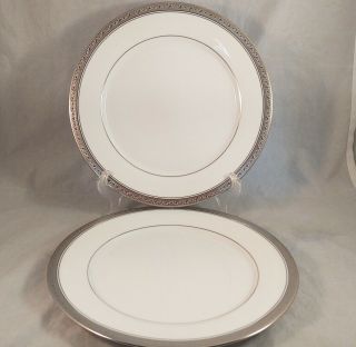 Set Of 2 Noritake Crestwood Platinum Dinner Plates
