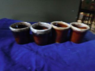 Set Of 4 Vintage Hull Pottery Brown Drip Glaze Oven Proof Usa Coffee Cups Mugs